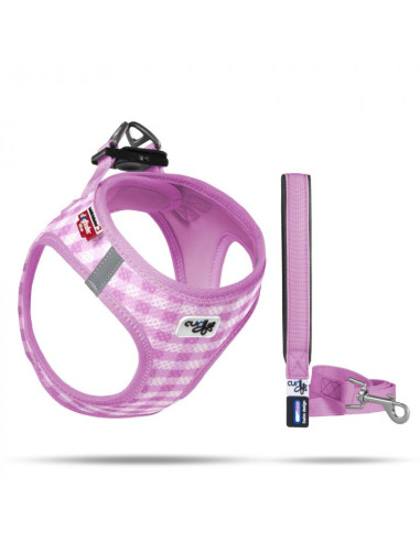 PETTORINA AIR-MESH QUADRI ROSA CUCCIOLO taglia M + GUINZAGLIO