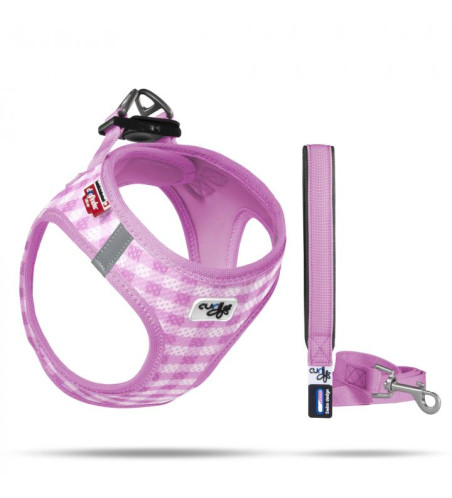 PETTORINA AIR-MESH QUADRI ROSA CUCCIOLO taglia M + GUINZAGLIO