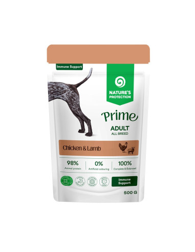 NEW NP POUCH PRIME DOG IMMUNITY SUPP. CHICKEN-LAMB 500gr (6 pz/conf.)